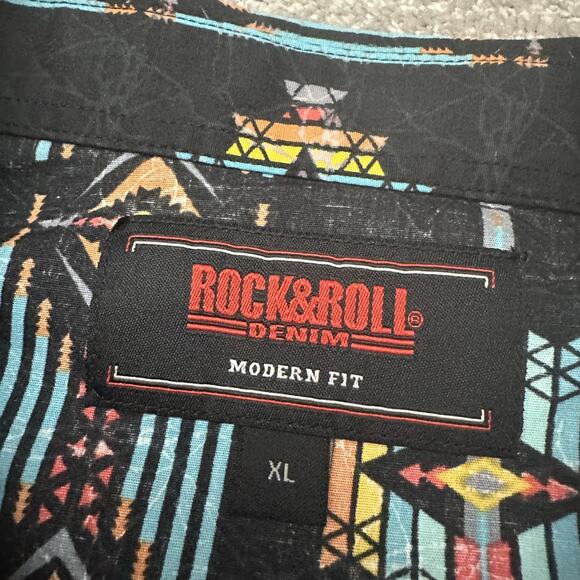 Rock & Roll Cowboy Shirt Mens XL Black Aztec Western Pearl Snap Retro Rodeo - Picture 6 of 12